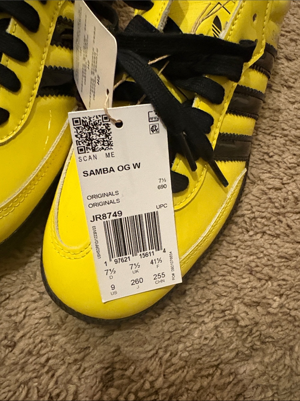 Adidas Samba OG Women’s Bright Yellow & Black Leather Sneakers - Picture 4 of 4